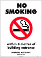 Prohibition Sign - No Smoking, Within 4 Metres Of Entrance VIC Standard  Metal