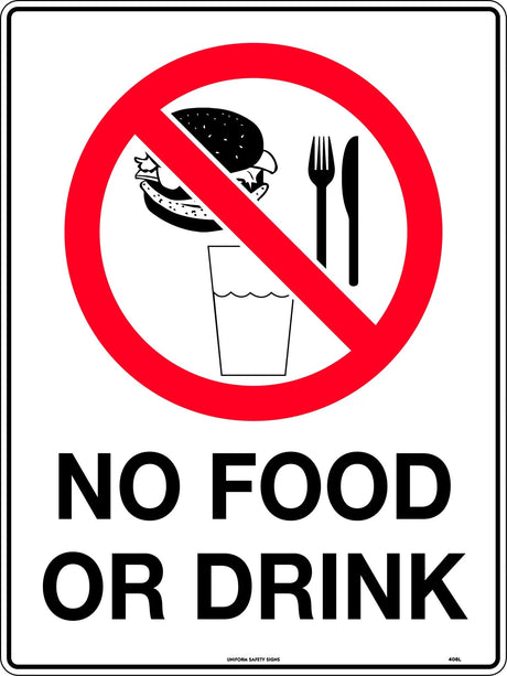 Prohibition Sign - No Food or Drink    Metal