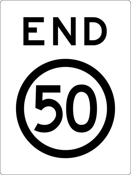 Speed Limit Sign - End 50km Class1 Aluminium