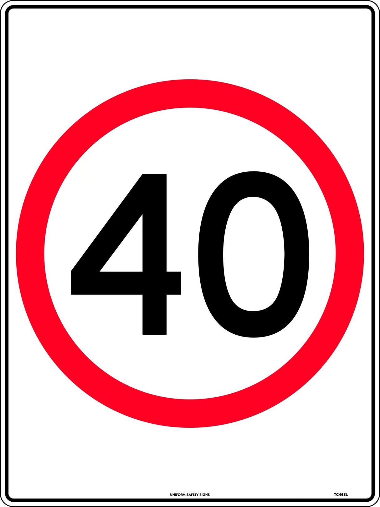 Speed Limit Sign - 40km Speed In Roundel  Metal