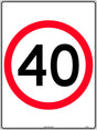 Speed Limit Sign - 40km Speed In Roundel  Metal