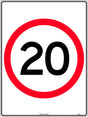 Speed Limit Sign - 20km Speed In Roundel  Metal