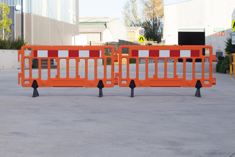 Plastic Fence Barrier with Rubber Foot 2000 x 1000mm-Hi-vis Orange with Reflective Panels