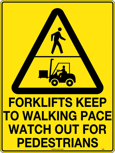 Caution Sign - Forklifts Keep to Walking Pace Watch out for Pedestrians Metal