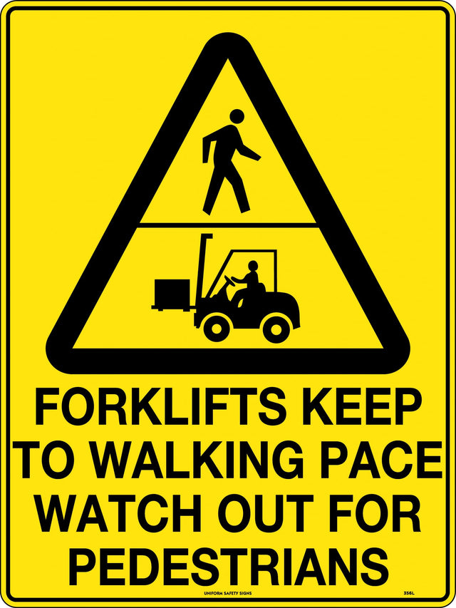 Caution Sign - Forklifts Keep to Walking Pace Watch out for Pedestrians Metal