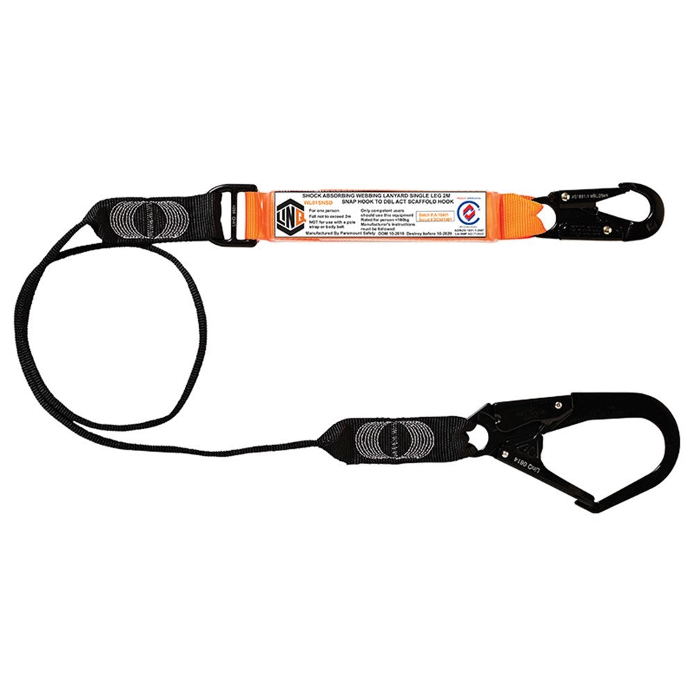 Elite Single Leg Shock Absorbing Webbing Lanyard With Hardware SN & SD