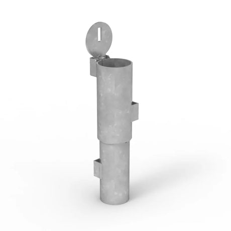 Metallic cylindrical object with a cover on a white background