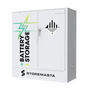 A white battery storage cabinet with the label 'BATTERY STORAGE' and the brand 'STOREMASTA' on the front.