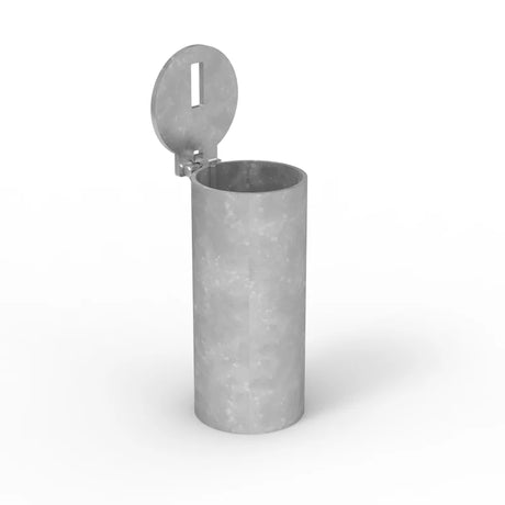 Metal trash can with lid on a white background