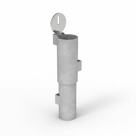 Metallic cylindrical object with a circular top on a white background