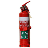 Red fire extinguisher with 'Firebox' branding on a white background