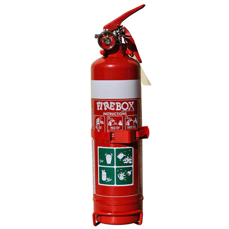Red fire extinguisher with 'Firebox' branding on a white background