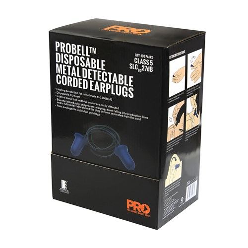 ProBell Metal Detectable Earplugs Corded 100pk