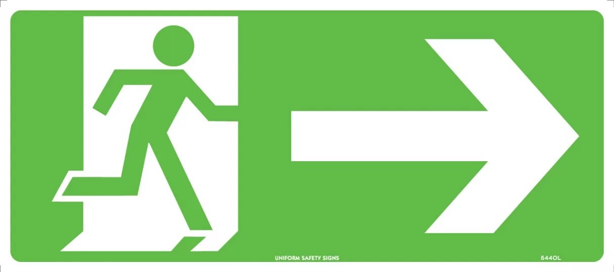 Exit/Entry Sign - Running Man Picto Facing Right, Right Arrow 450x200mm Metal