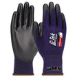 A pair of black and purple G-Tek Posigripmax 18G gloves with a seamless knit design and Posigrip Max coating on palm and fingers, displayed against a white background.