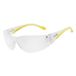 A pair of Lite Boxa protective eyewear with clear lenses and yellow color temples.