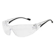Clear lens safety glasses with a polycarbonate frame and black co-moulded temples.