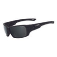 A pair of black frame sunglasses with polarized smoke lenses, designed for outdoor protection.