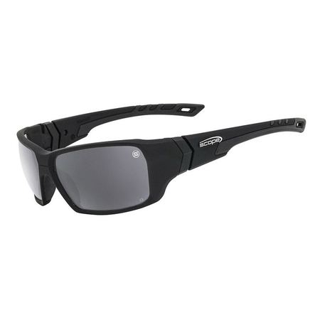 A pair of black frame sunglasses with silver mirrored lenses, designed for outdoor protection.