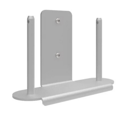 A gray metal double wall mount bracket with two vertical rods and a horizontal support.