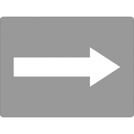 A gray stencil of an arrow indicating direction.