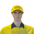 Mannequin wearing a yellow 'Building Warden' cap and shirt on a white background