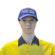 Mannequin head wearing a blue cap with 'Mental Health First Aider' text and a yellow shirt.