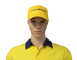 Mannequin wearing a yellow 'Floor Warden' cap and shirt on a white background