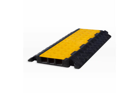 3 channel Yellow and black rubber cable protector on a white background